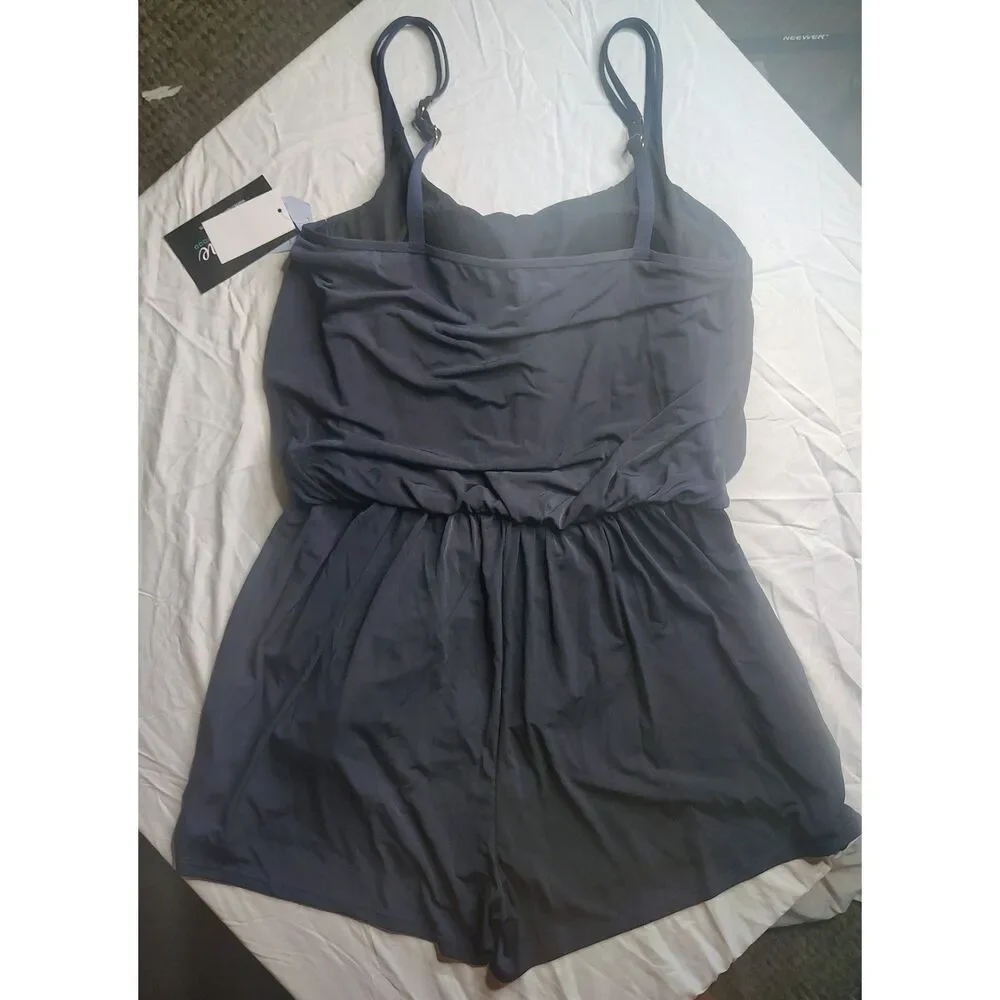 NWT Maxine Of Hollywood Swim Romper Size 16 Indigo MM9MD45 Summer Full Coverage - Picture 2 of 12